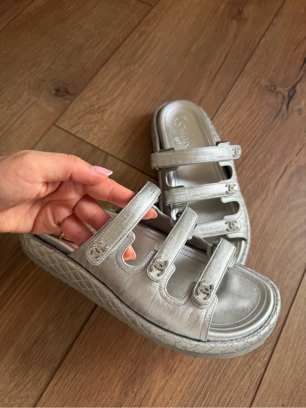 CHANEL laminated lambskin